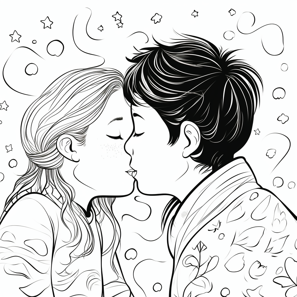 Kissing coloring pages