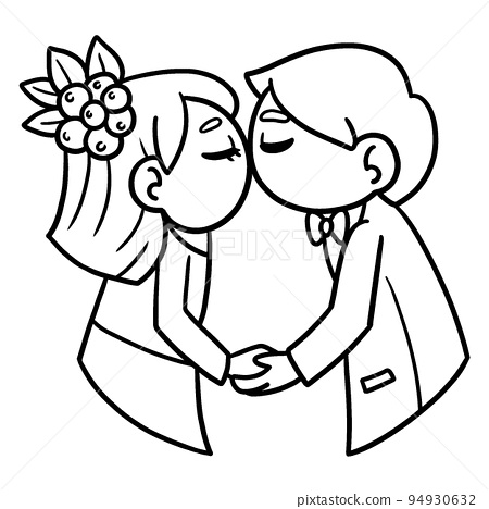 Wedding kissing couple isolated coloring page