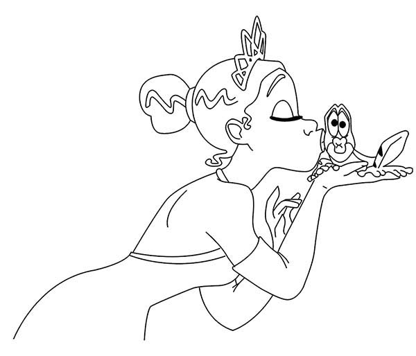 Coloring pages princess tiana kiss the frog in princess coloring pages