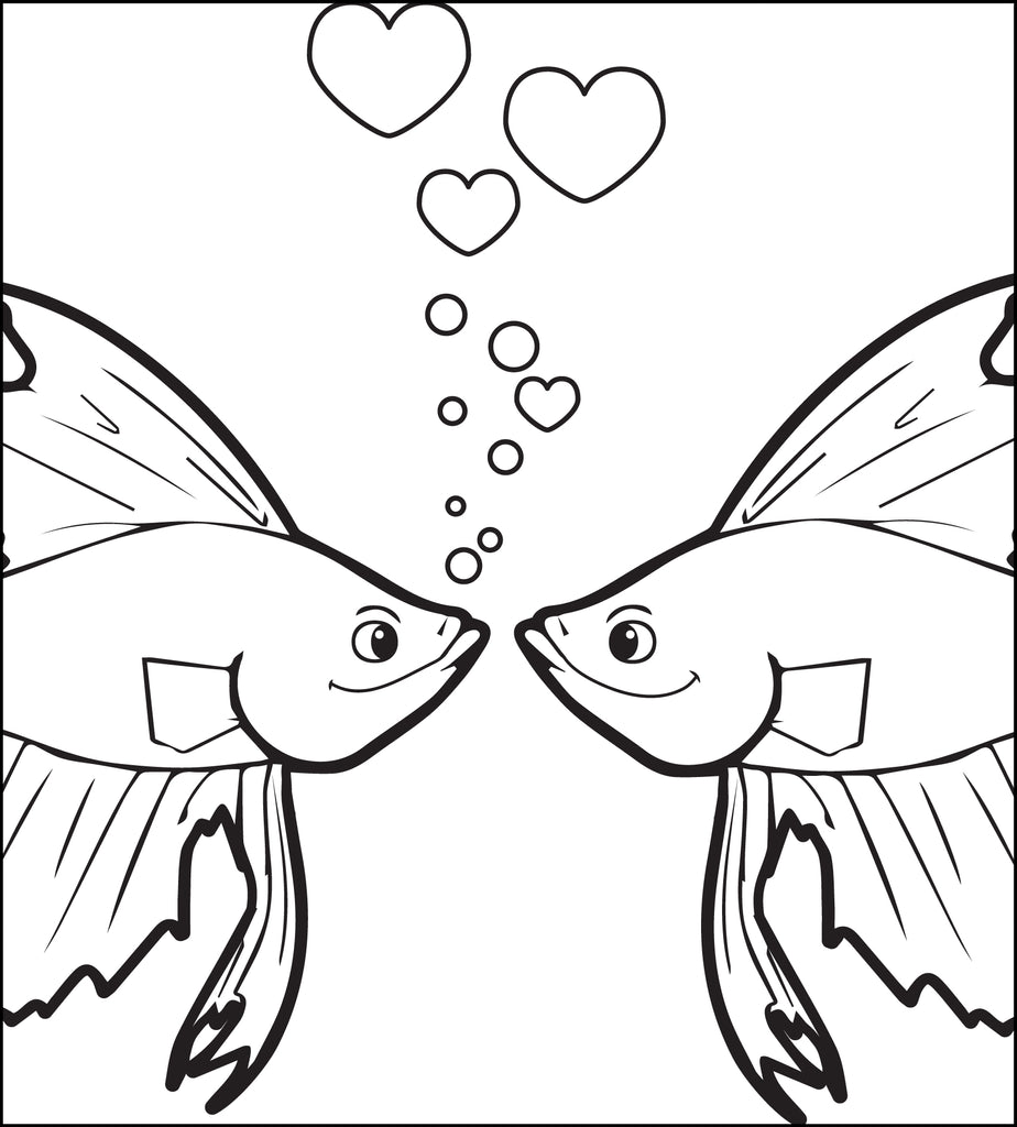 Printable kissing fish valentines day coloring page for kids â