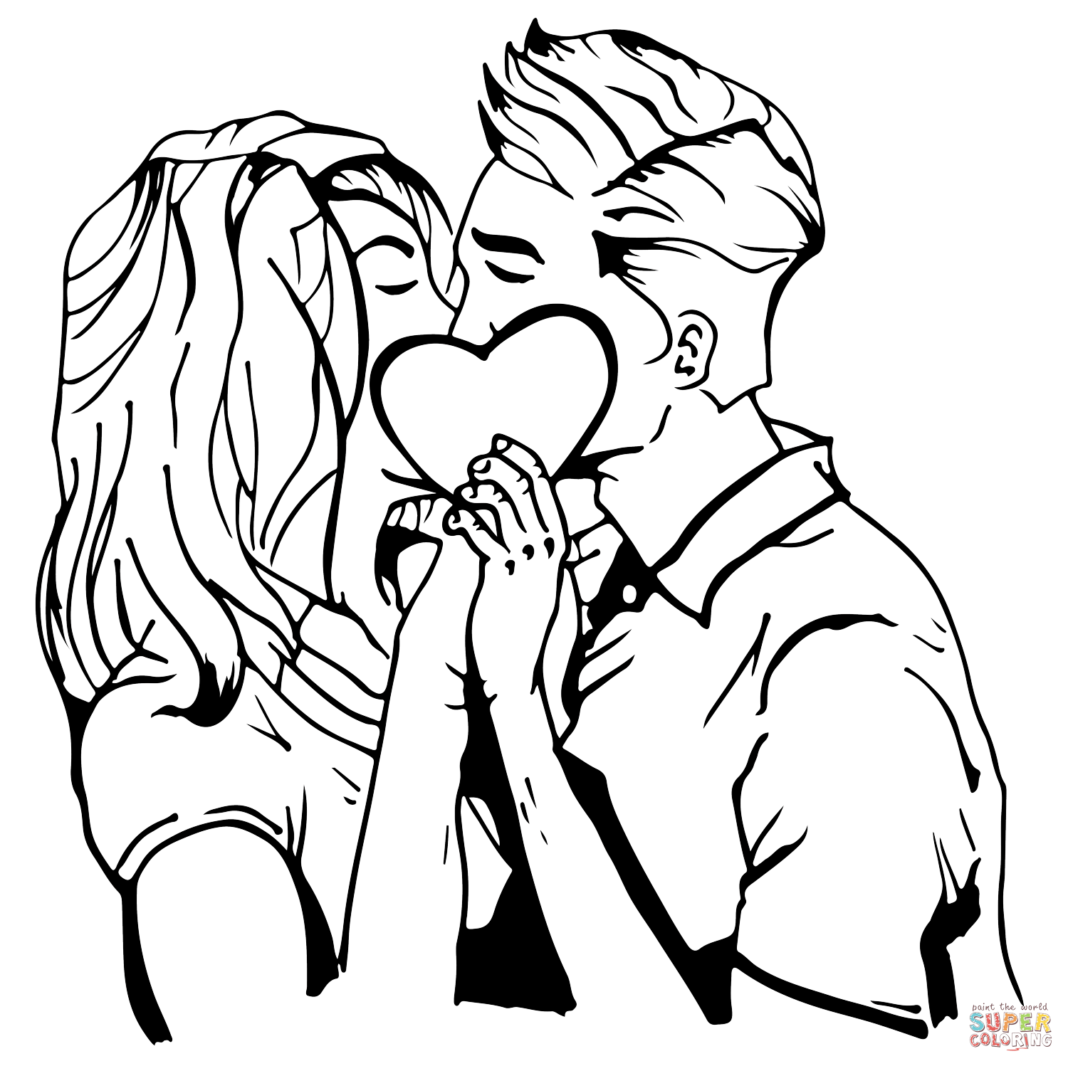 Loving couple kissing coloring page free printable coloring pages