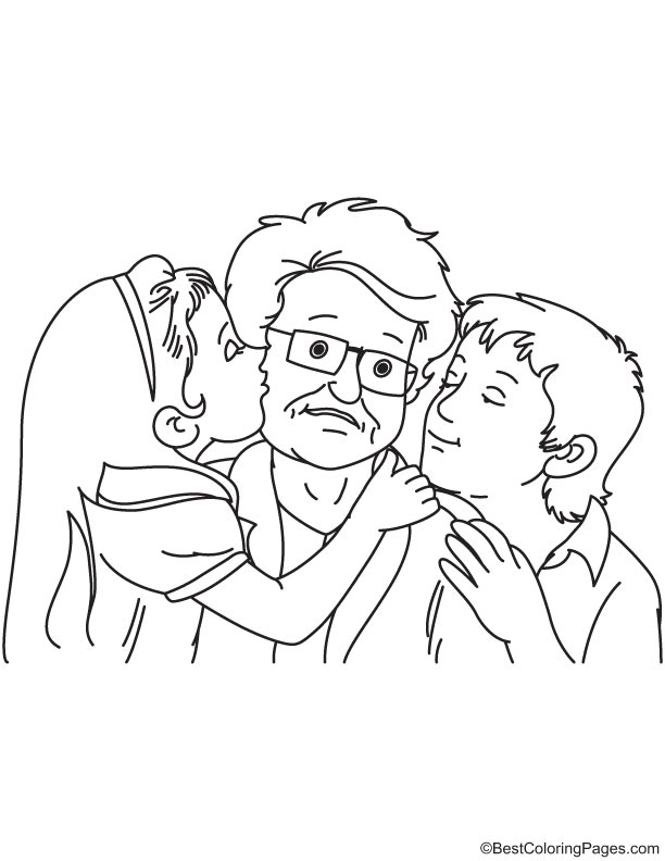 Kids kissing grandpa coloring page download free kids kissing grandpa coloring page for kids best coloring pages