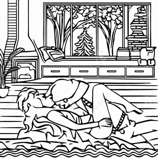 Lovers kissing in bed vector illustration coloring page for adult royalty free svg cliparts vectors and stock illustration image