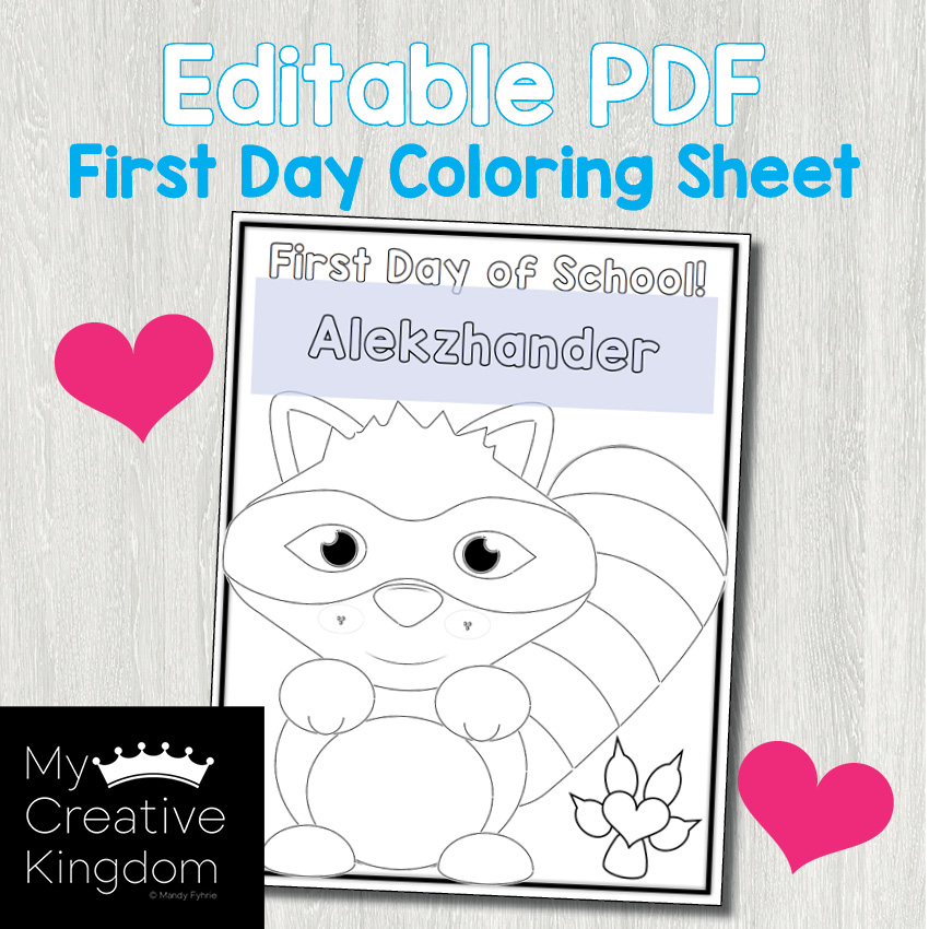 Editable pdf kissing hand first day coloring page