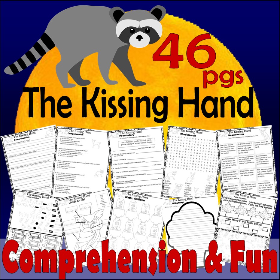 The kissing hand book panion reading prehension worksheets back to school made by teachers