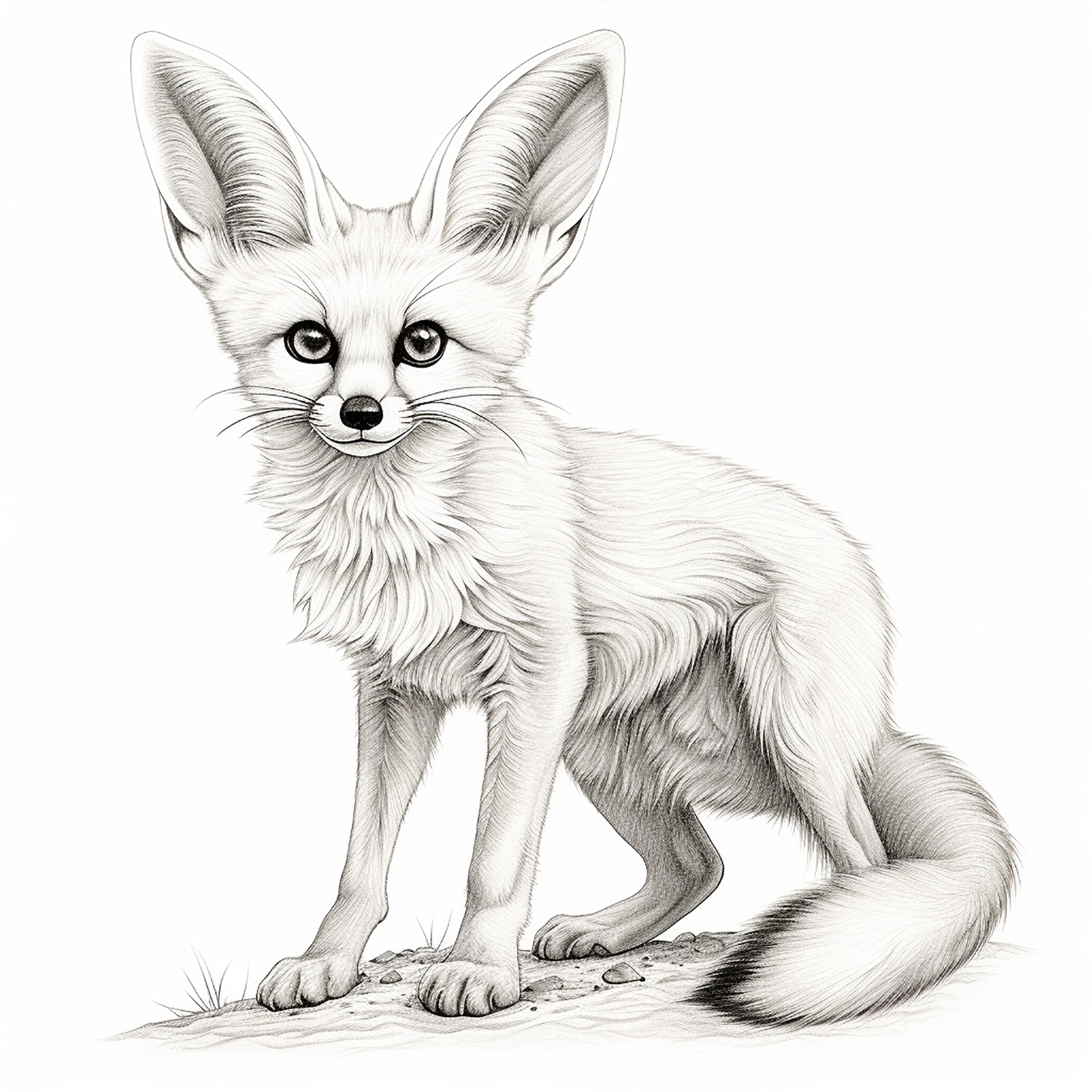 Fennec fox clip art illustration desert wildlife animals realistic line drawing portrait for coloring page design diy customization