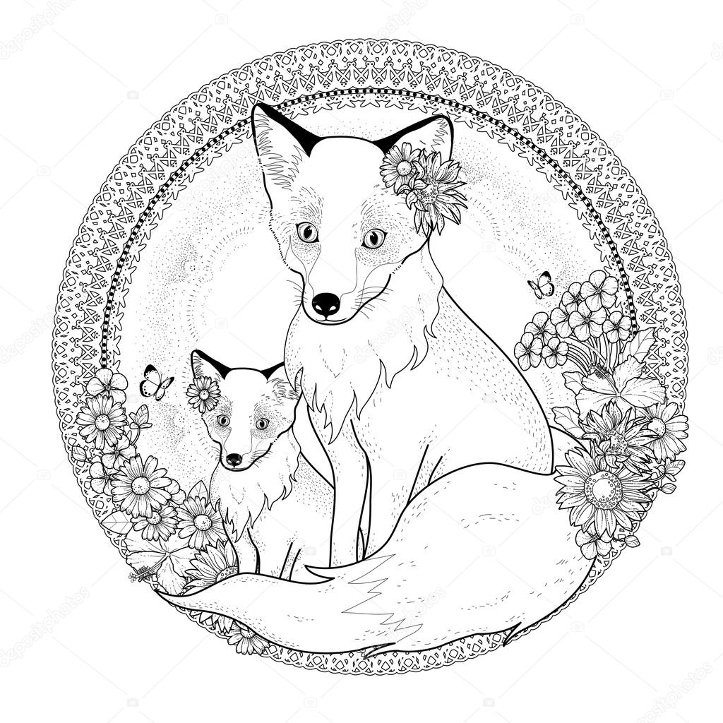 Adorable fox coloring page stock vector by kchungtw