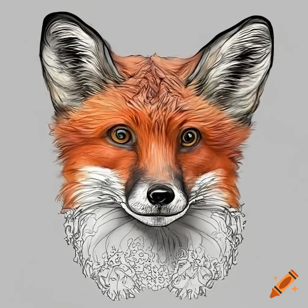 Create a coloring book template without colors of a fox on