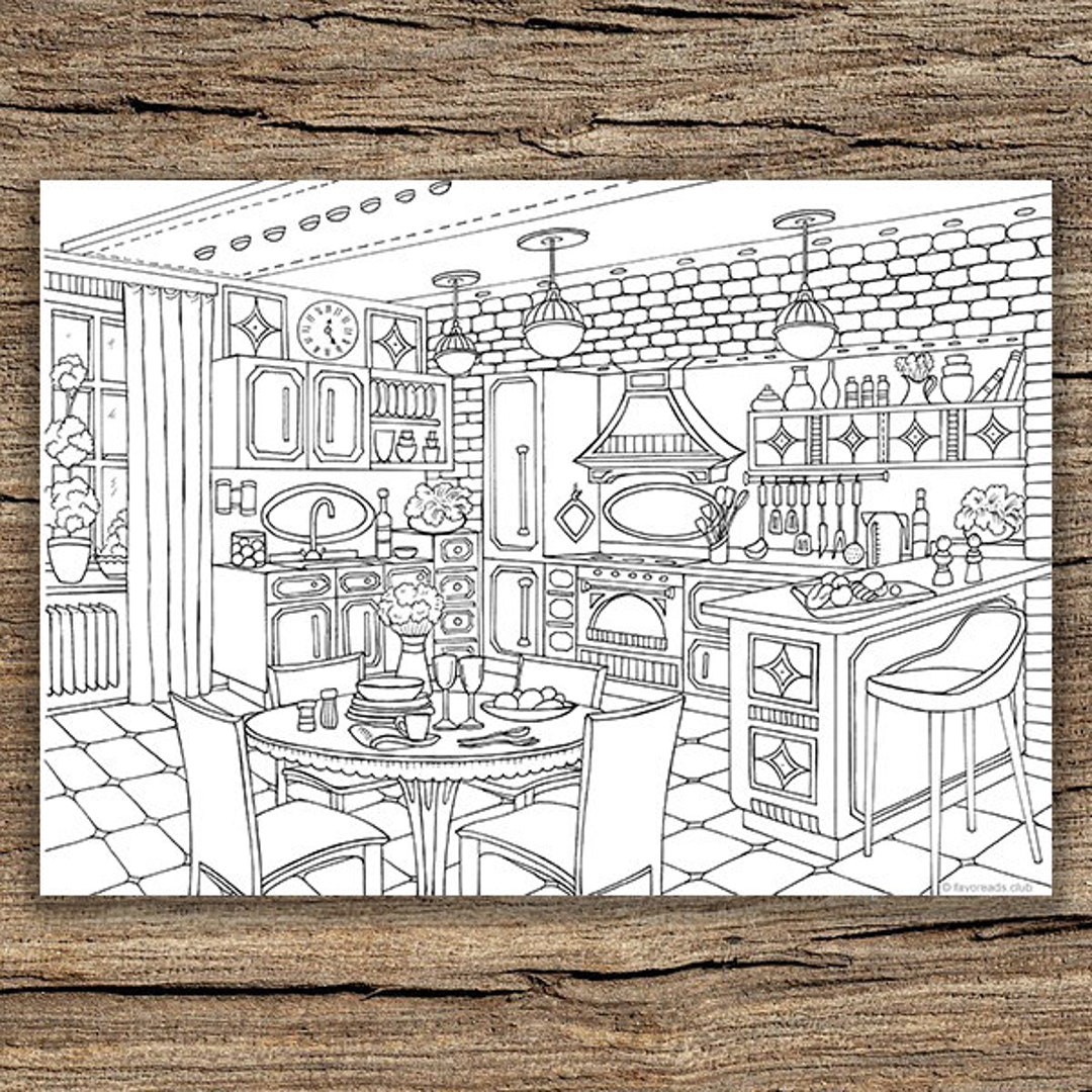 Modern kitchen printable adult coloring page from favoreads coloring book pages for adults and kids coloring sheets colouring designs