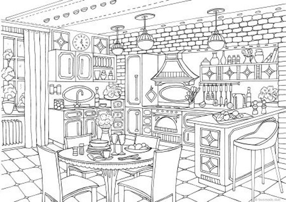 Modern kitchen printable adult coloring page from favoreads coloring book pages for adults and kids coloring sheets colouring designs