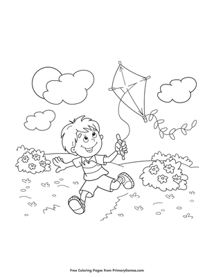 Boy flying a kite coloring page â free printable pdf from