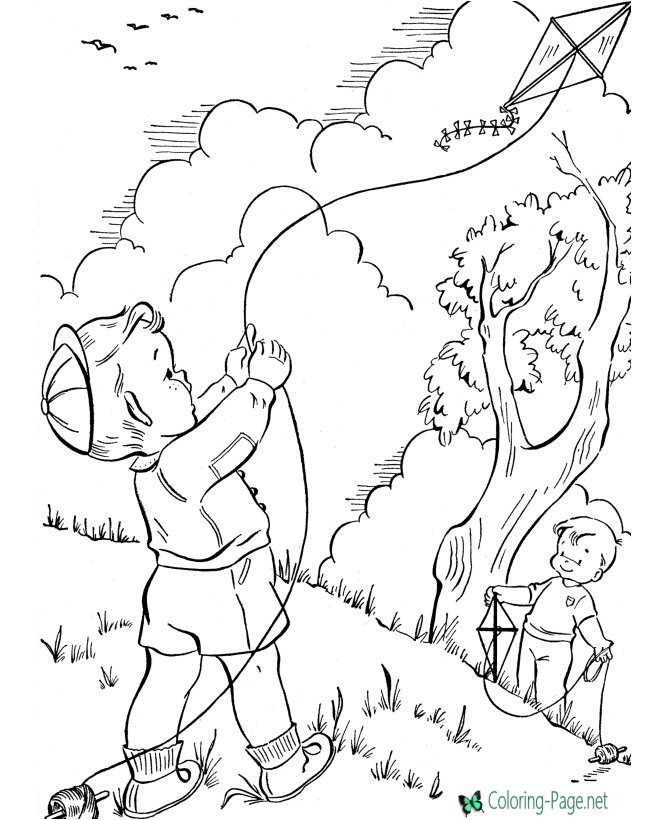 Spring kites coloring pages