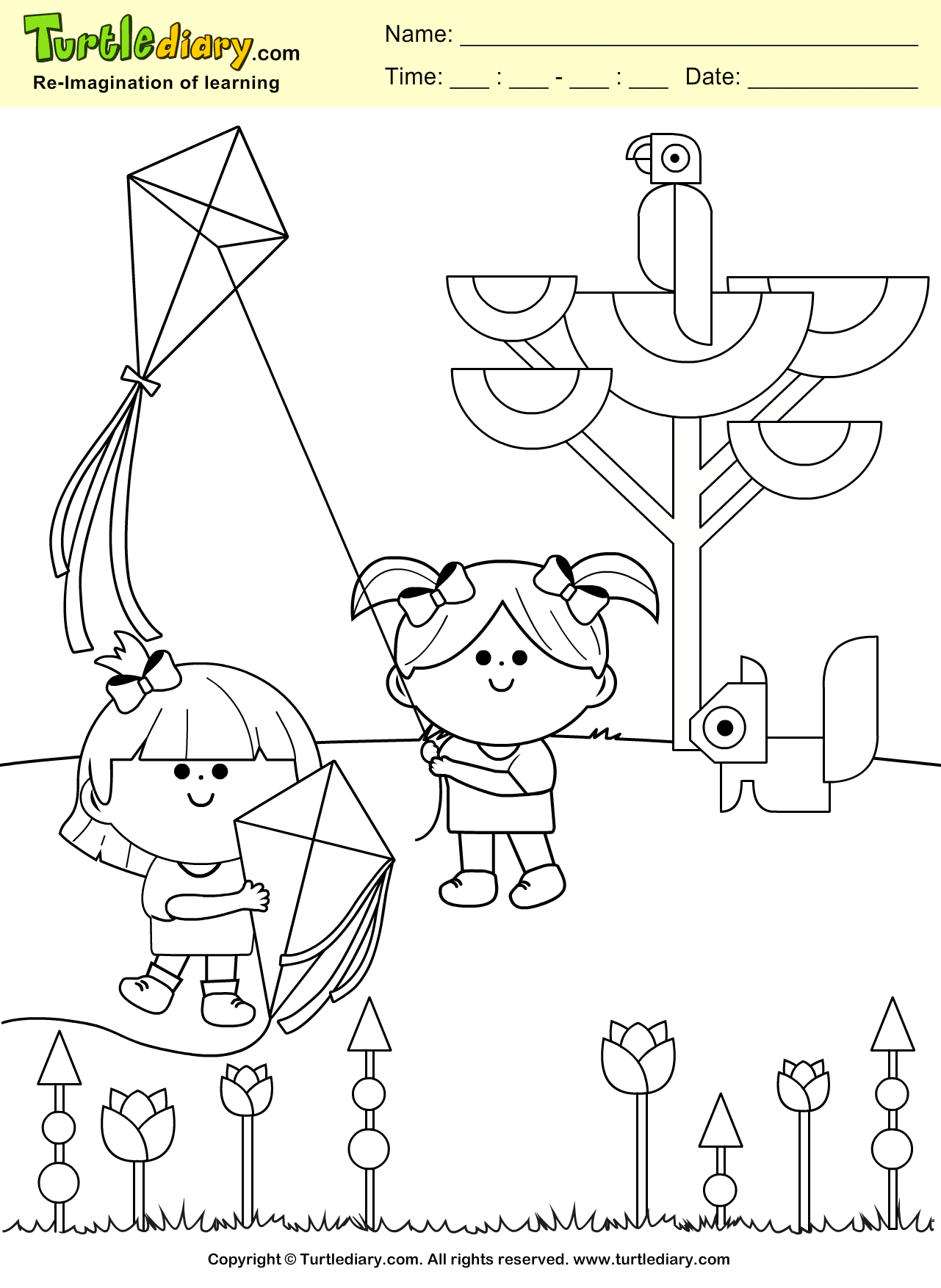 Kite coloring sheet turtle diary