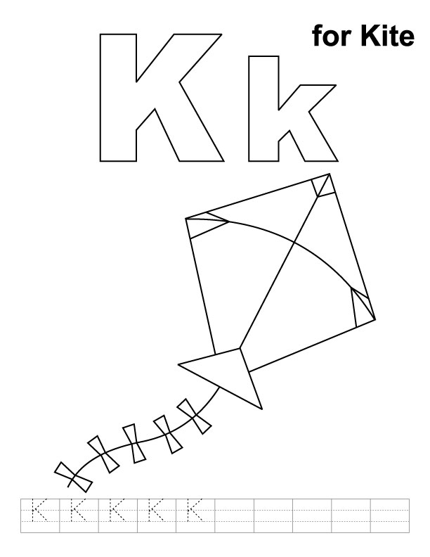 K for kite coloring page with handwriting practice download free k for kite coloring page with handwriting practice for kids best coloring pages