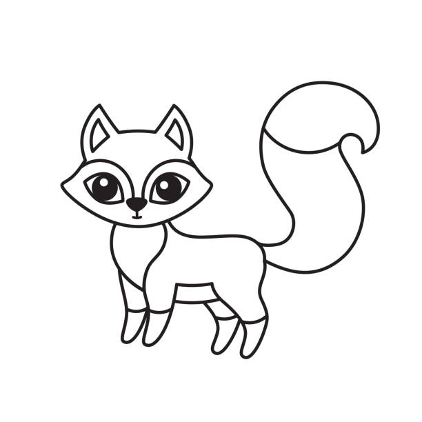 Vector coloring book illustration cute fox in cartoon style stock illustration