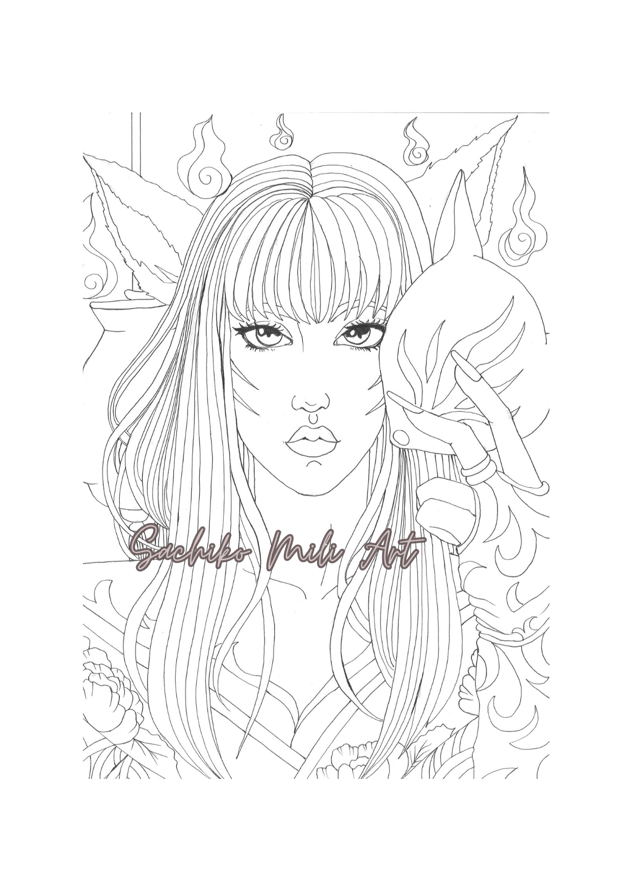 The kitsune coloring page by sachiart on