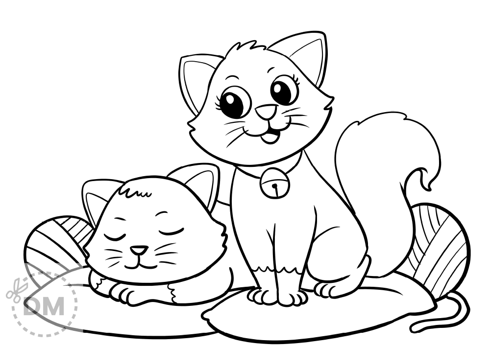 Cute cat with kitten coloring page