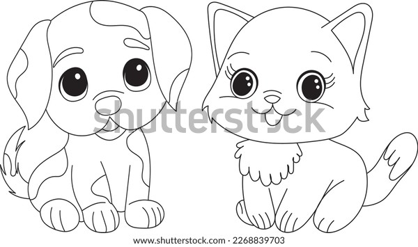 Puppy kitten coloring book kids isolated stock vector royalty free