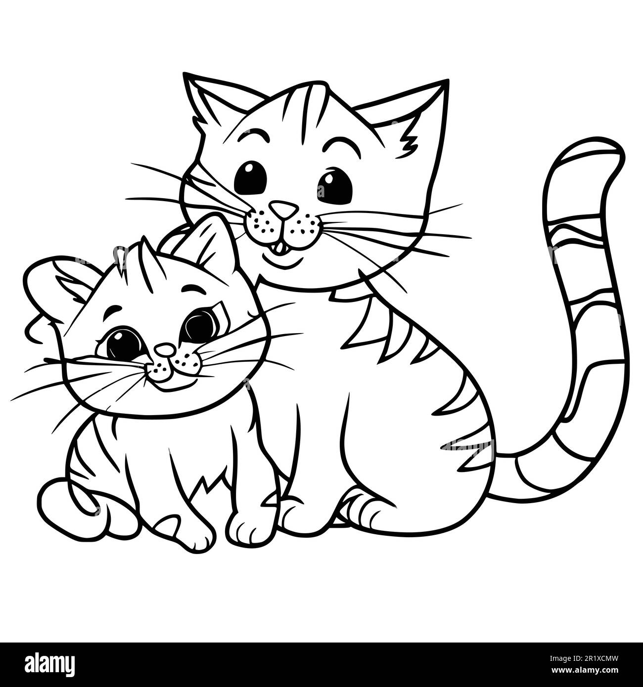 Cute kitten and mother cat coloring pages for kids stock vector image art