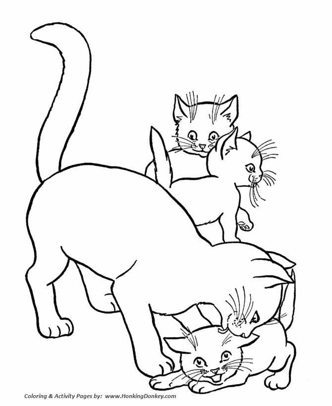 Cat coloring pages printable mother cat and kittens coloring page
