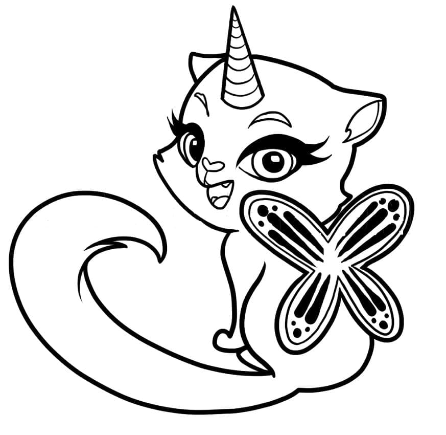 Cartoon unicorn kitten coloring page