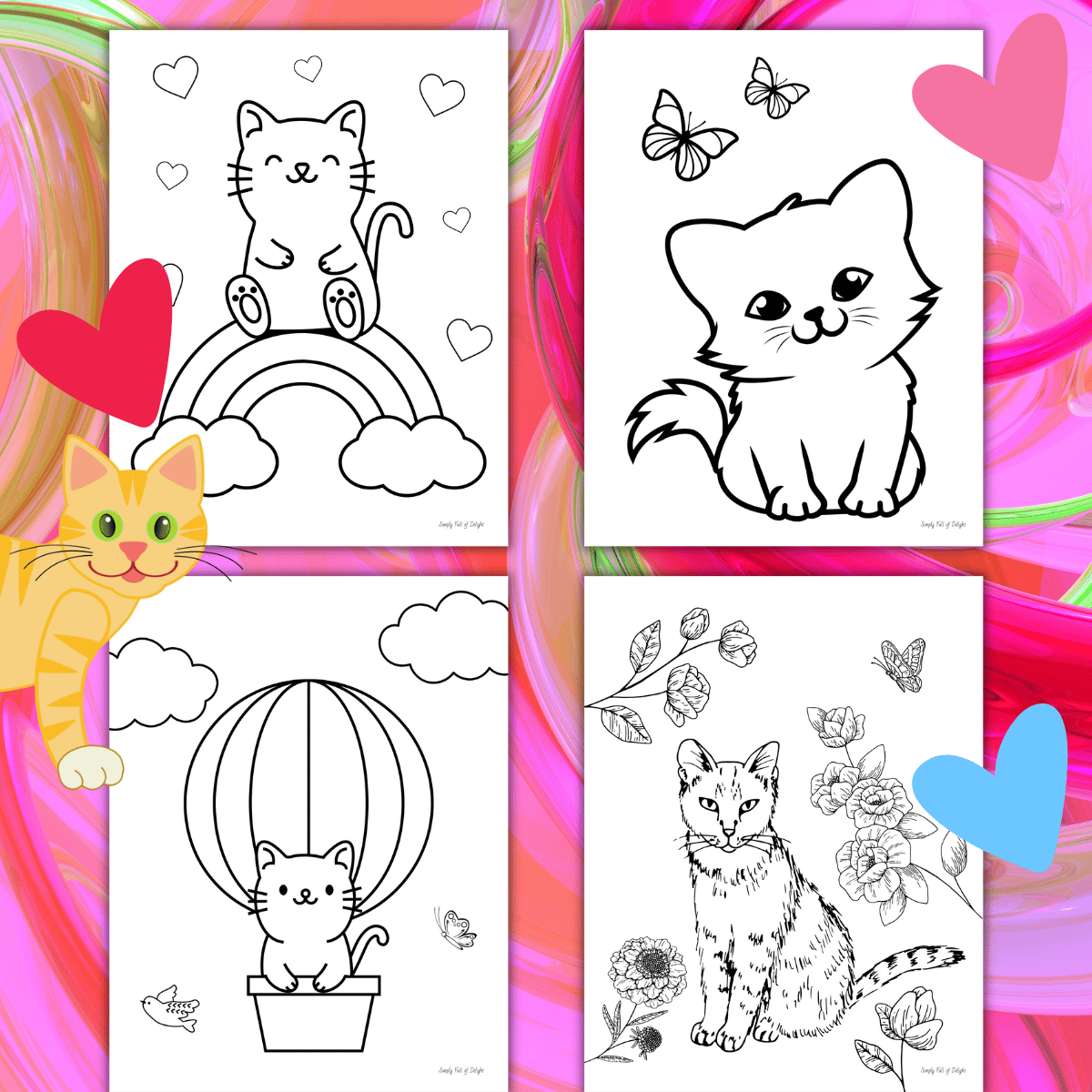 Cute kitty coloring pages for kids free printable