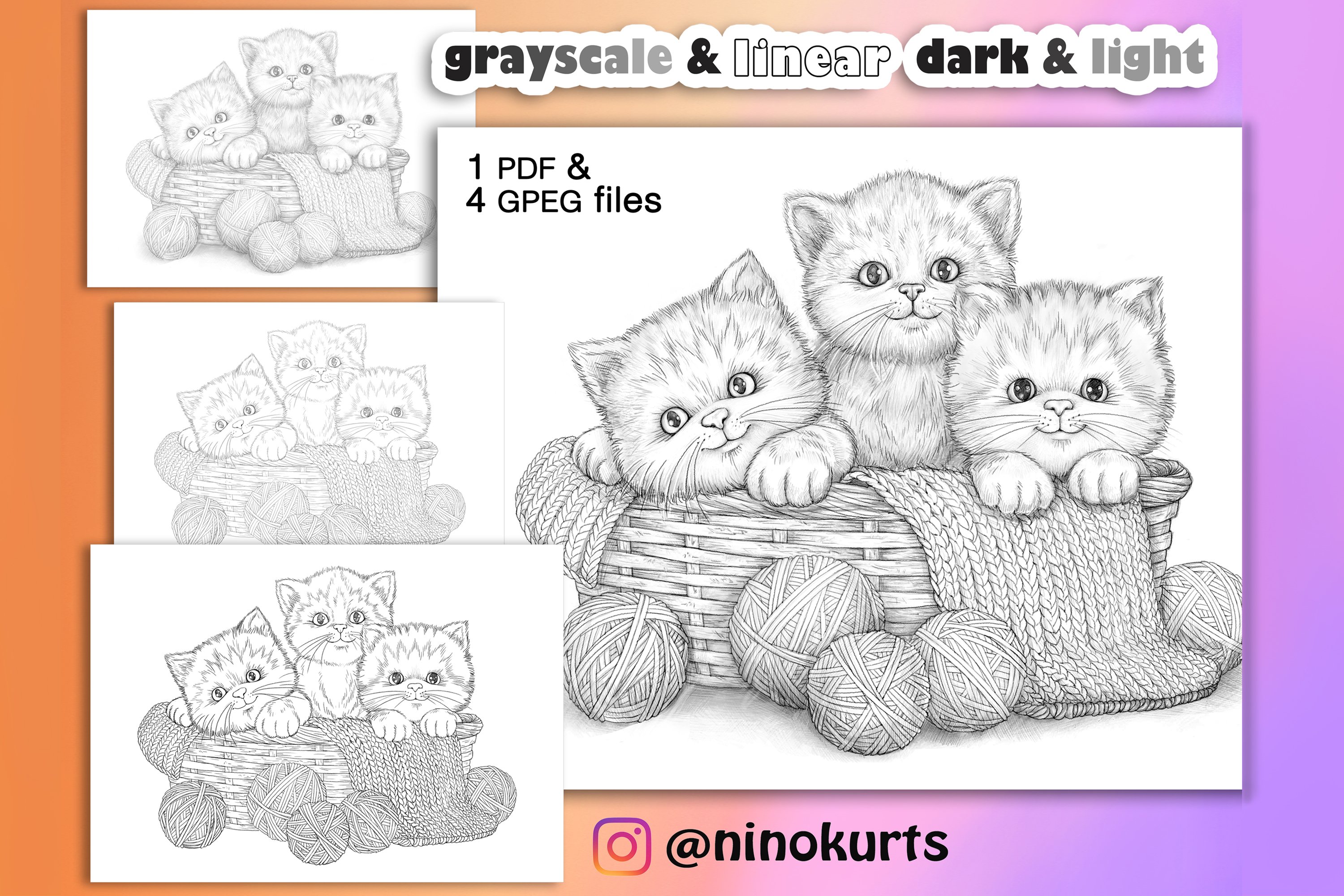 Kittens printable coloring page