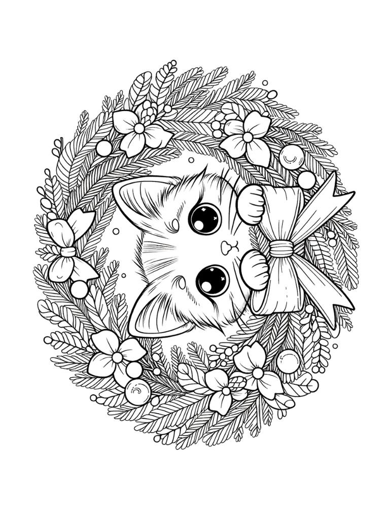 Free christmas cat coloring pages