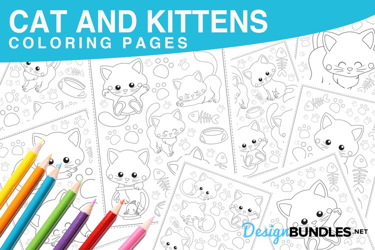 Cat and kittens coloring pages