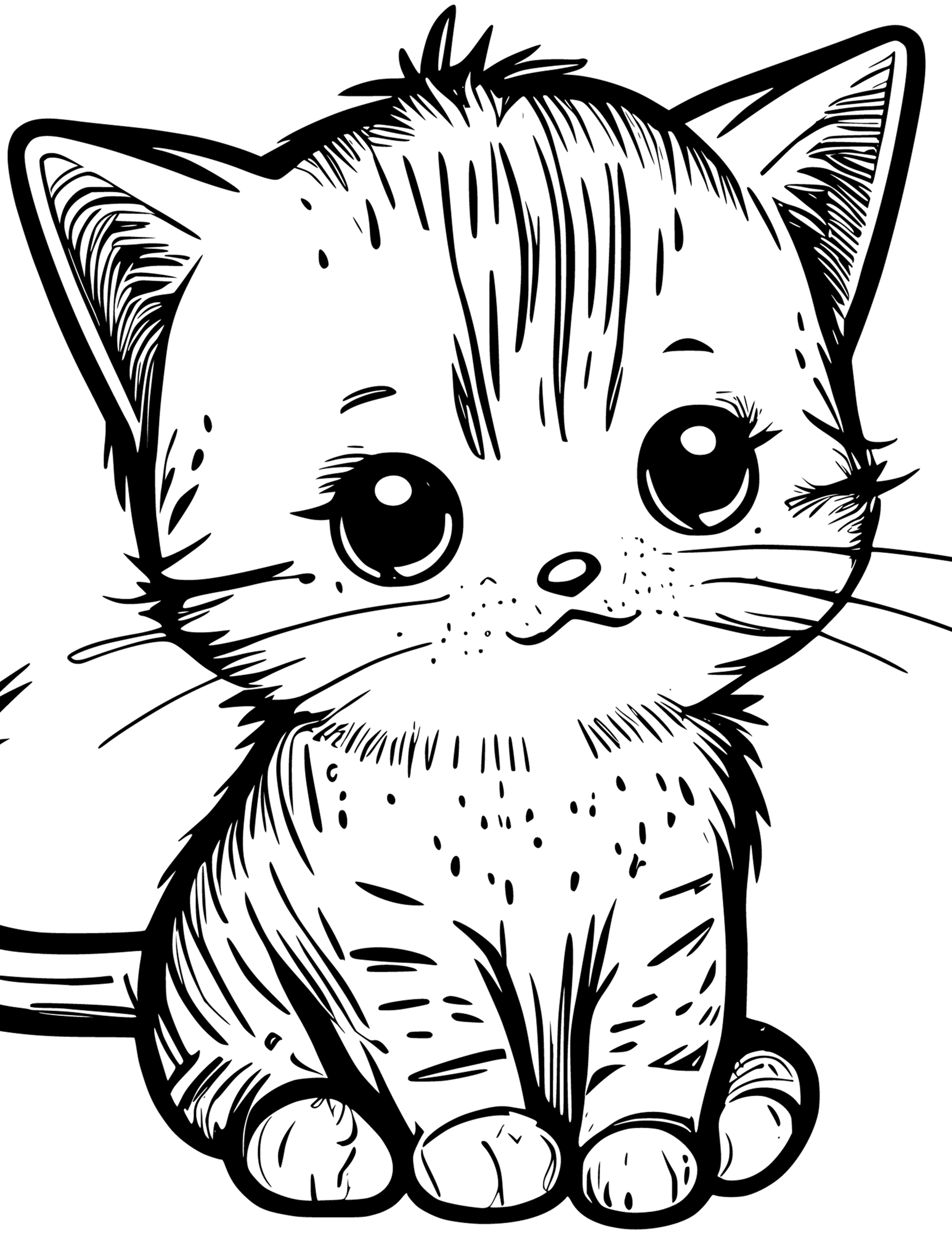 Cute kitten coloring pages for kids and adults