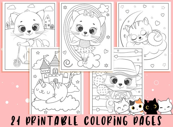 Kitten coloring pages printable kitten coloring pages for kids boys girls teens kittencat birthday party activity instant download download now