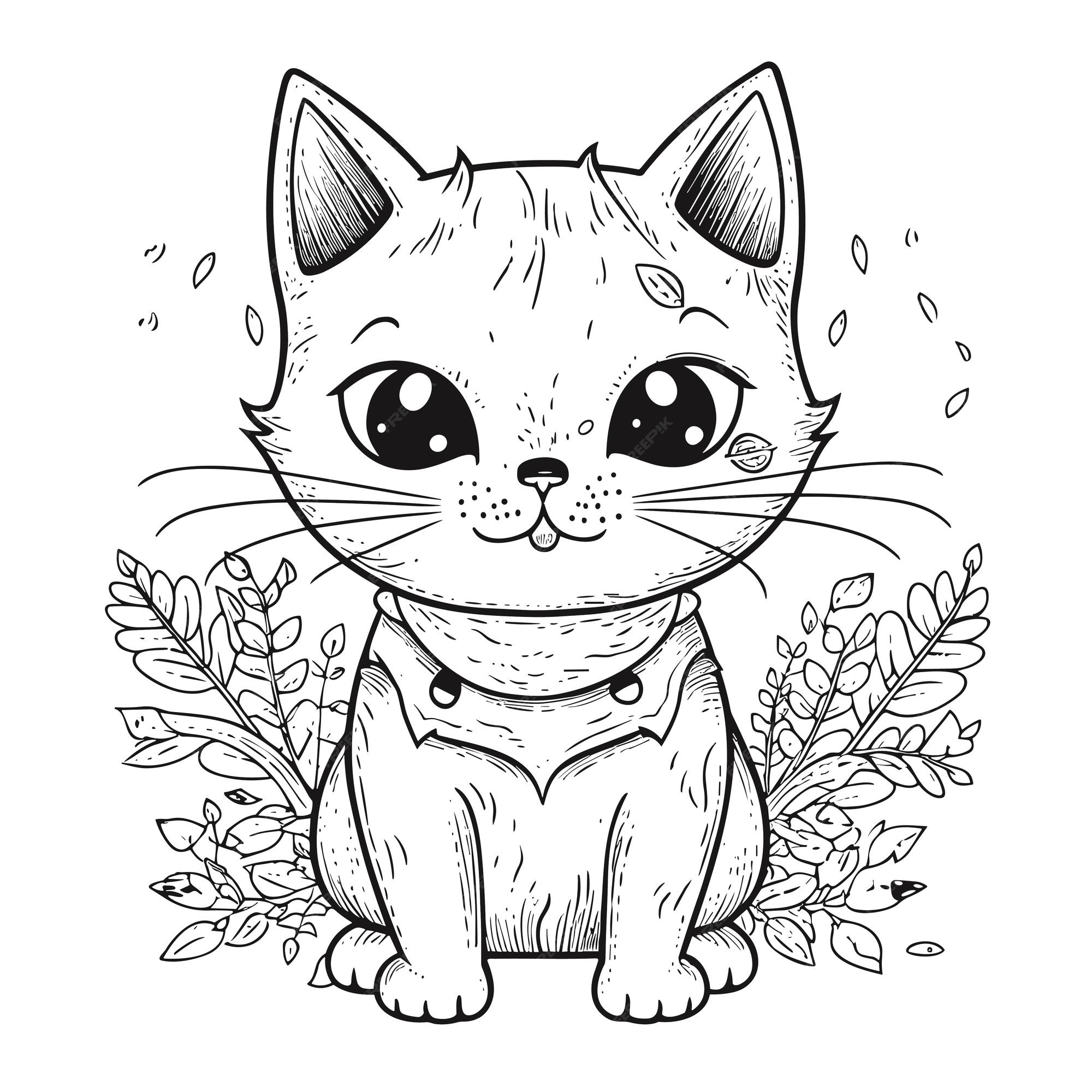 Premium vector cute cat coloring pages for kids artistic and relaxing