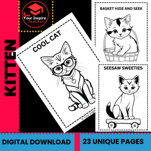 Unique kitten coloring pages for kids
