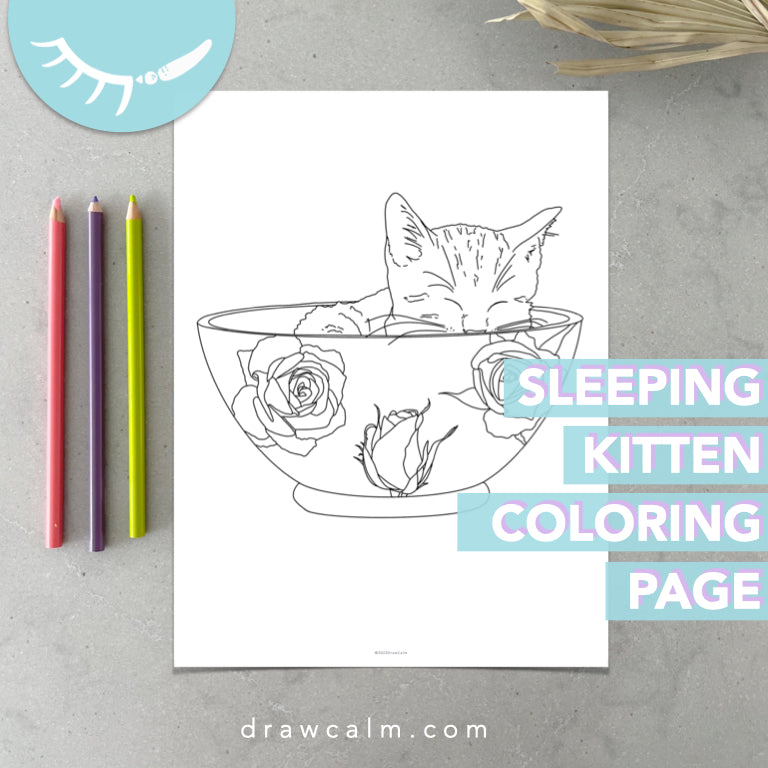 Cute kitten coloring pages printable â draw calm