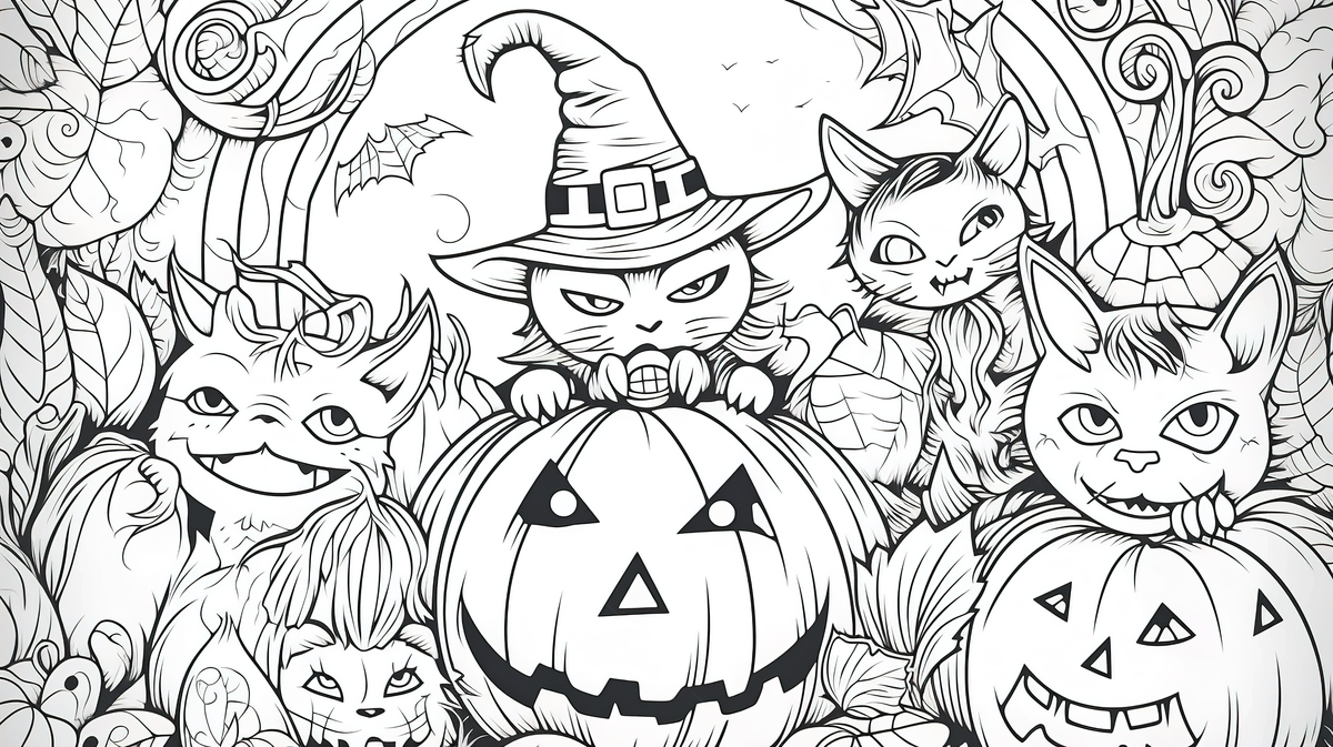 Halloween coloring pages with cat pumpkins background halloween coloring pictures to print halloween halloween powerpoint background image and wallpaper for free download