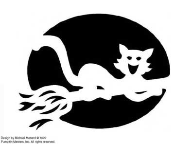 Cat on a broom pumpkin stencil