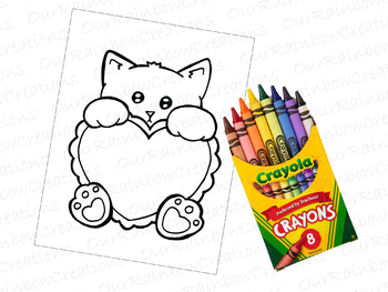Valentines day catkitten with valentine card coloring page by km studio