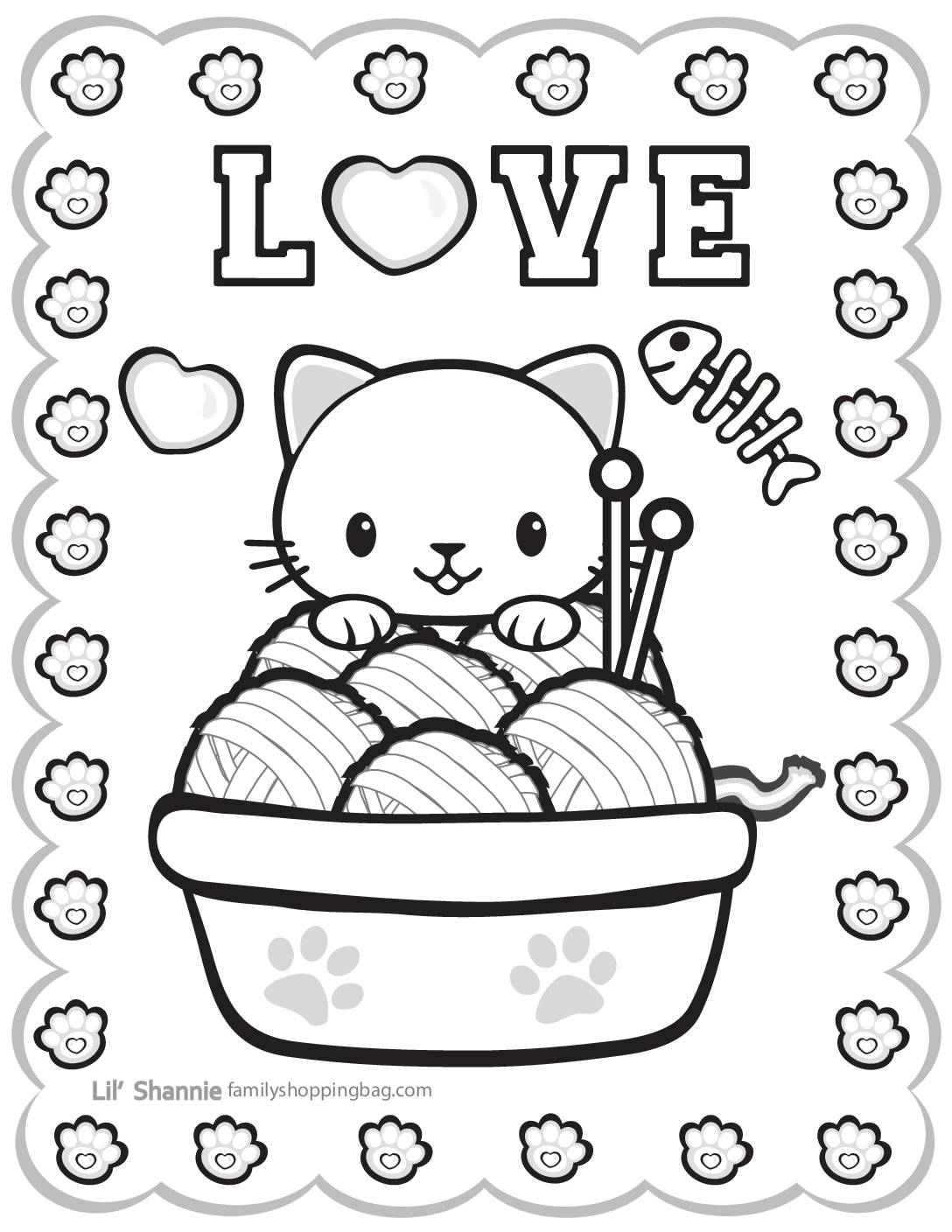 Coloring page valentine pups and kittens