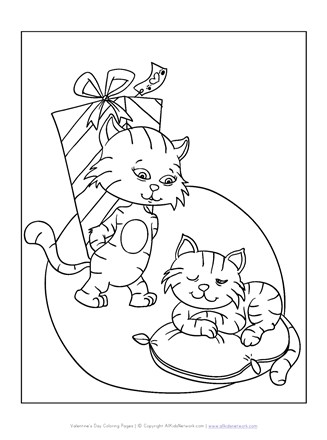 Cats valentines day coloring page all kids network