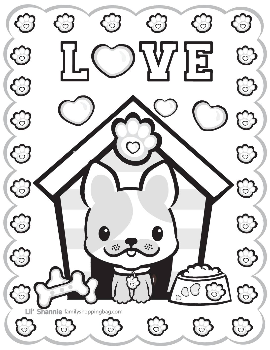 Coloring page valentine pups and kittens
