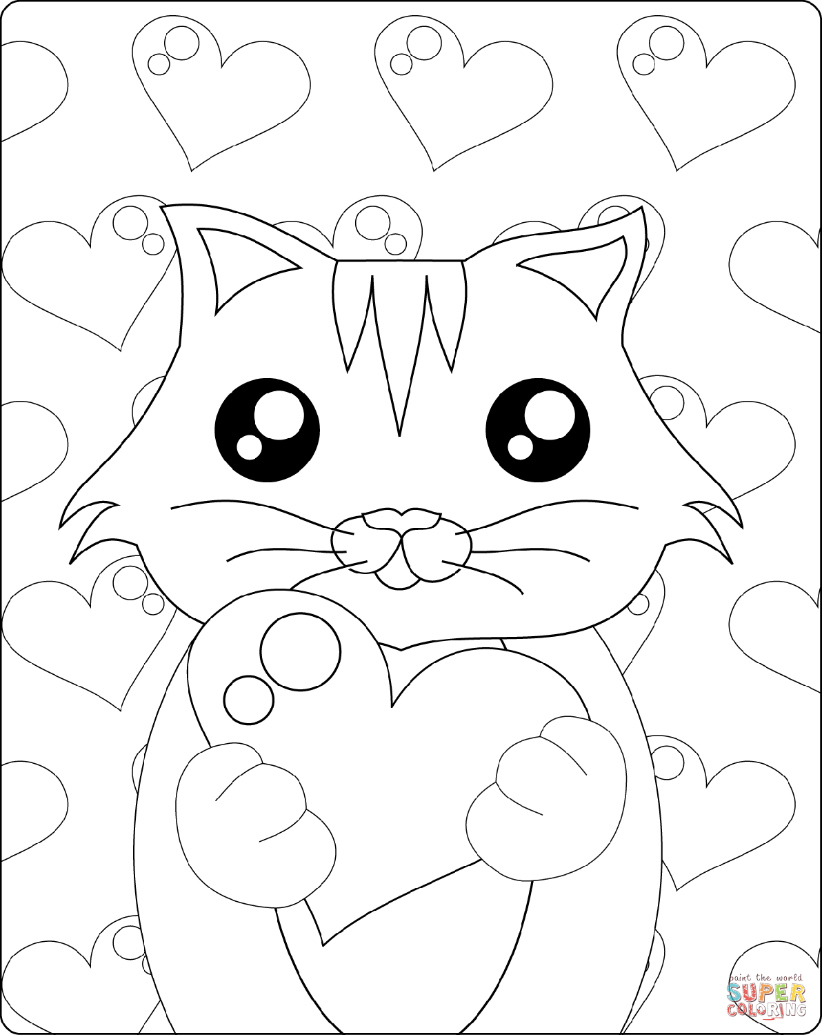 Kitten with heart coloring page free printable coloring pages