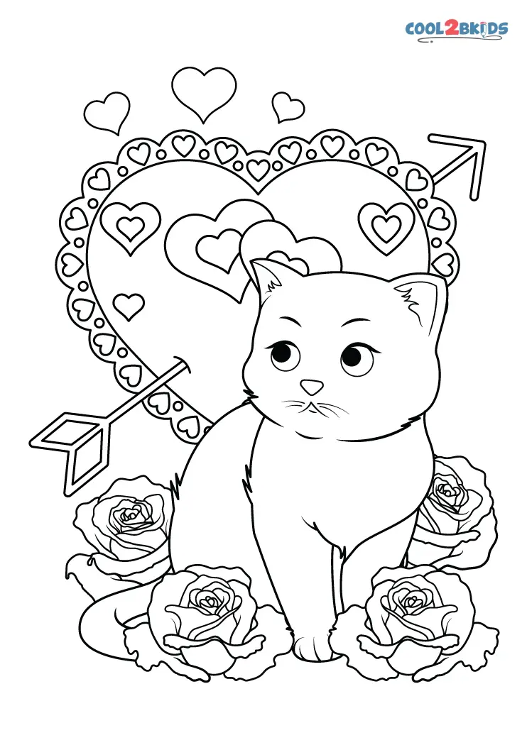 Free printable valentines day kitten coloring pages for kids