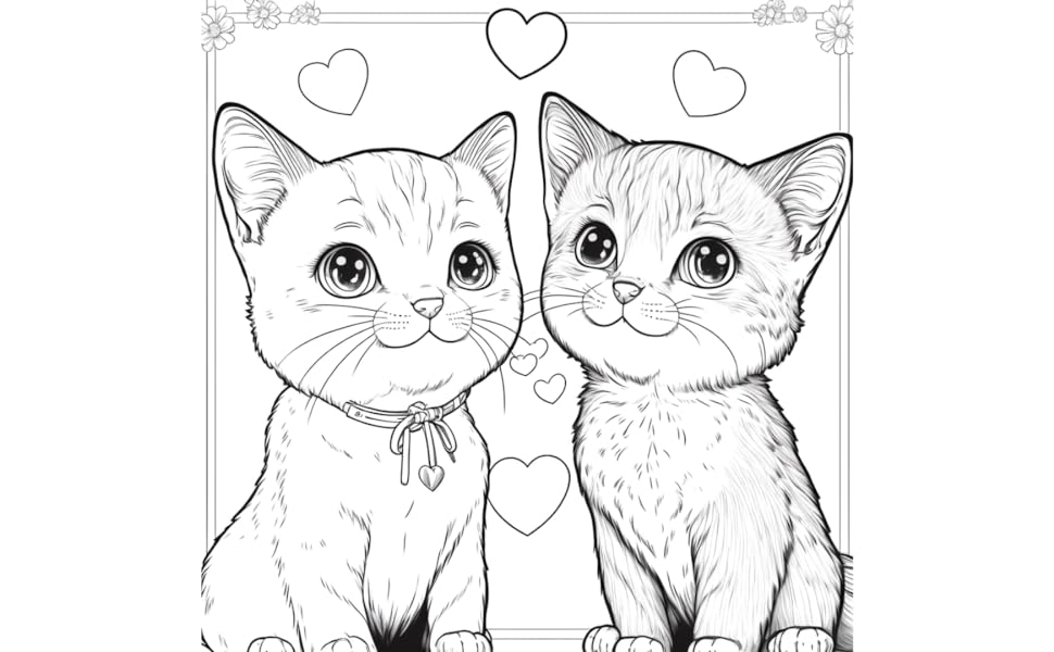 Kittens in love coloring book kitty cat colouring for all ages adult teen children kid senior good for relaxation stress relief joy therapeutic great valentines day activity