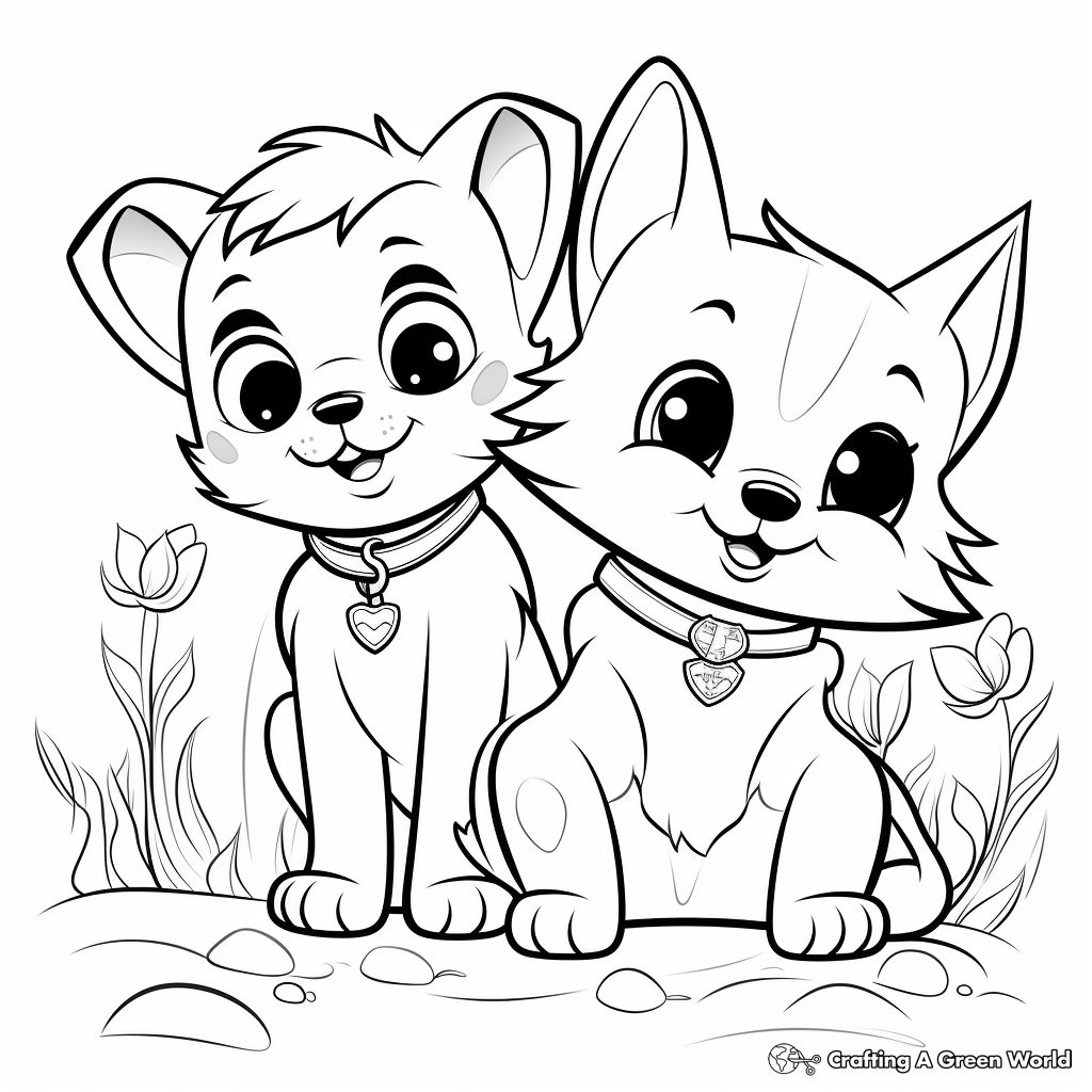 Puppy and kitten coloring pages