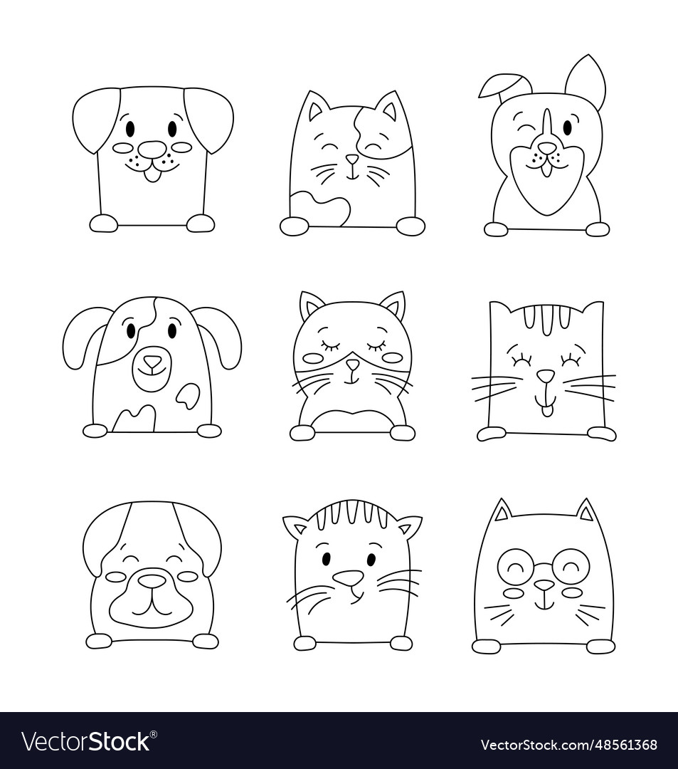 Cute cat and dog pets coloring page funny puppy vector image
