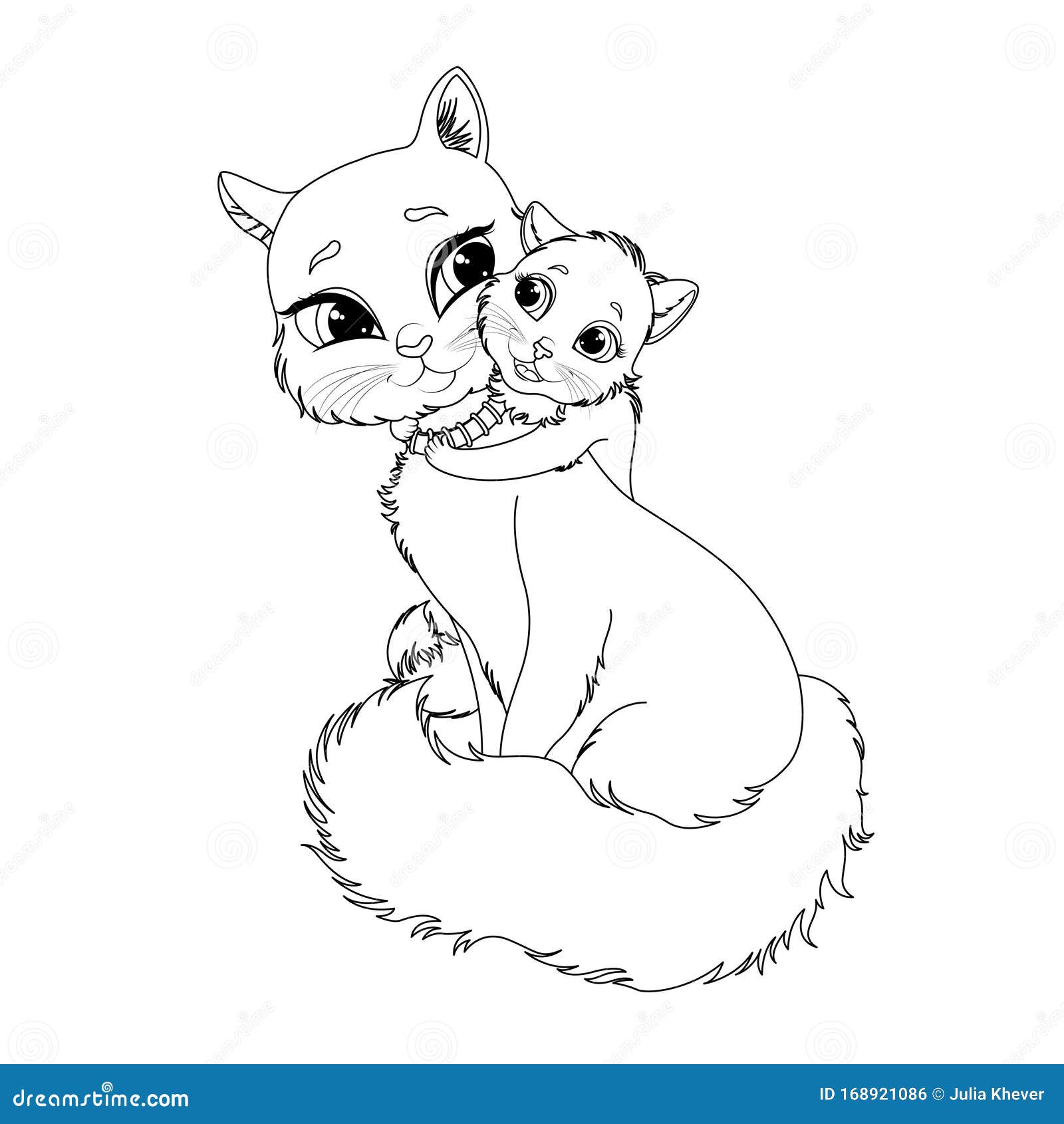 Coloring page for kids with cute mother cat and its charming kitten stock vector