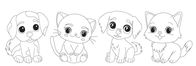 Premium vector kittens and puppies cartoon coloring book isolated vector