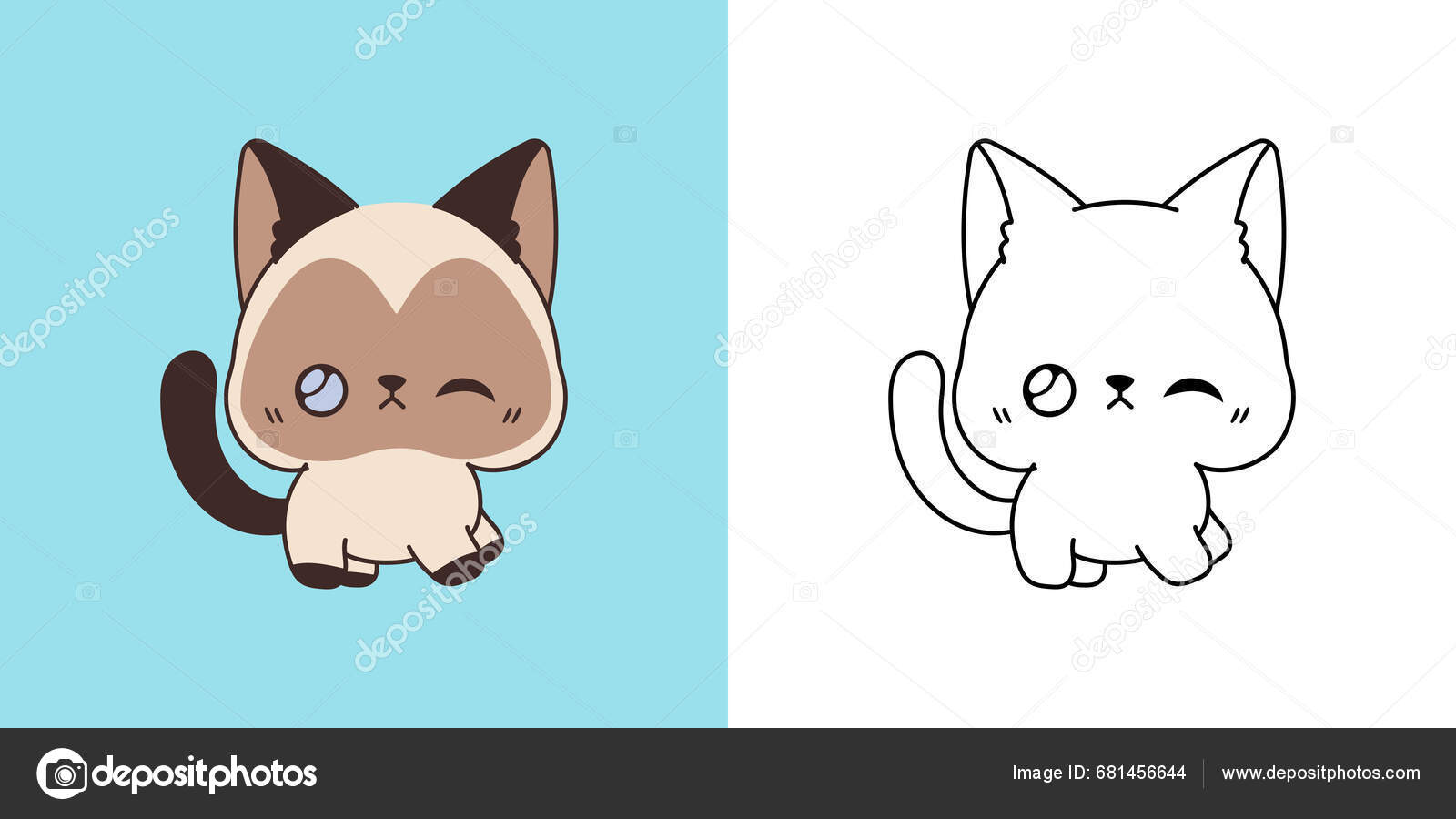 Cute isolatedsiamese cat illustration coloring page cartoon clip art kitty stock vector by artvarstudio