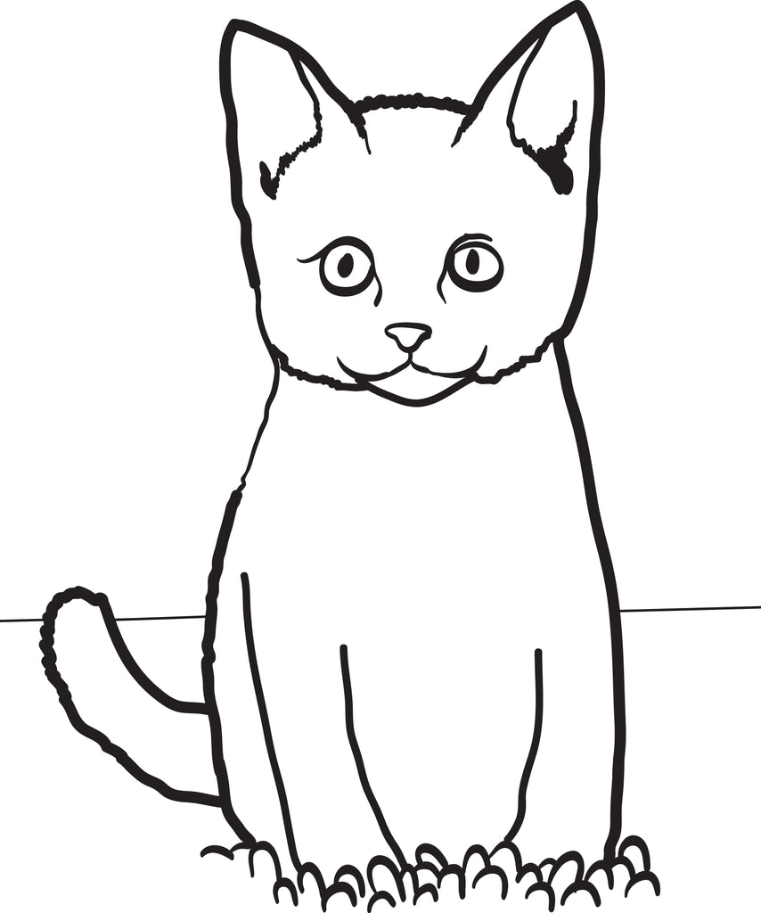 Cat sitting in grass printable coloring page for kids â