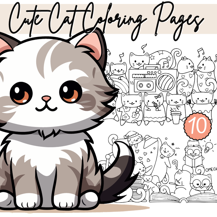 Cute easy cat kitten coloring pages for kids prek